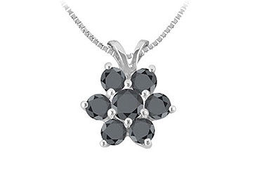 Black Diamond Flower Pendant  14K White Gold - 0.80 CT Diamonds