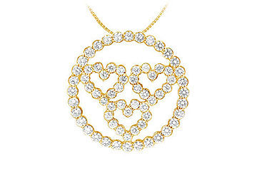 Diamond Circle and Heart Pendant  14K Yellow Gold - 1.25 CT Diamonds