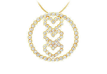 Diamond Circle and Heart Pendant  14K Yellow Gold - 1.00 CT Diamonds