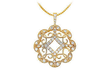 Diamond Floral Circle Pendant  14K Yellow Gold - 0.50 CT Diamonds