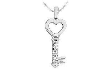 Diamond Key Pendant  14K White Gold - 0.25 CT Diamonds