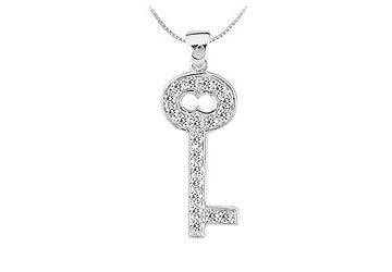 Diamond Key Pendant  14K White Gold - 0.10 CT Diamonds