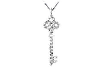 Diamond Antique Key Pendant  14K White Gold - 0.75 CT Diamonds