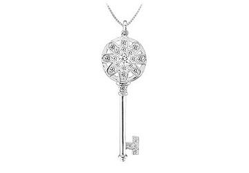 Diamond Flower Key Pendant  14K White Gold - 0.50 CT Diamonds