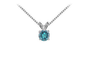 Blue Diamond Solitaire Pendant  14K White Gold - 0.50 CT Diamonds