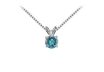 Blue Diamond Solitaire Pendant  14K White Gold - 0.75 CT Diamonds