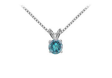 Blue Diamond Solitaire Pendant  14K White Gold - 1.50 CT Diamond