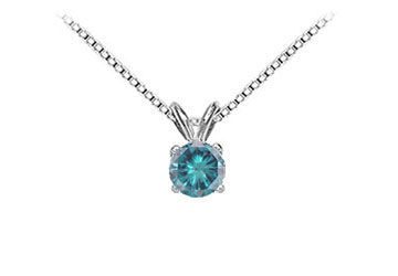 Blue Diamond Solitaire Pendant  14K White Gold - 2.00 CT Diamond