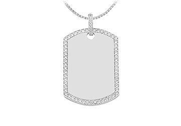 Diamond Dog-tag Pendant  14K White Gold - 1.50 CT Diamonds