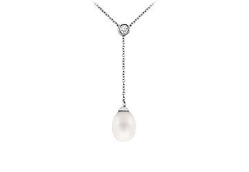 Cultured Akoya Pearl and Diamond Pendant  14K White Gold - 0.05 CT Diamond