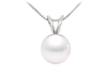 Cultured Akoya Pearl Solitaire Pendant  14K white gold - 6 MM