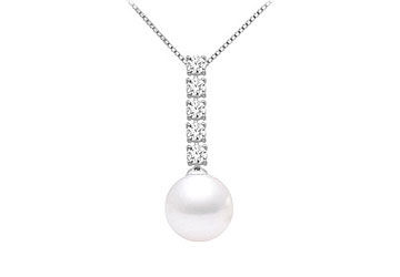 Cultured Akoya Pearl and Diamond Pendant  14K White Gold - 0.15 CT Diamonds