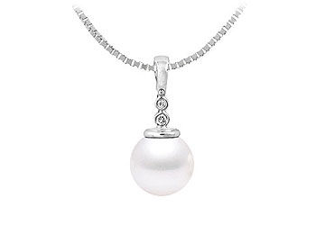 Cultured Akoya Pearl and Diamond Pendant  14K White Gold - 0.05 CT Diamonds