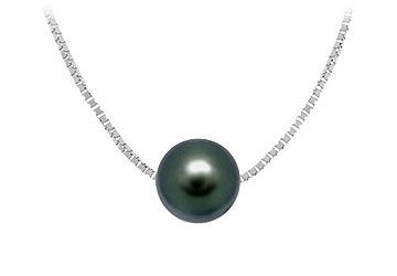 Cultured  Black Akoya Pearl Pendant  14K white gold - 9 MM
