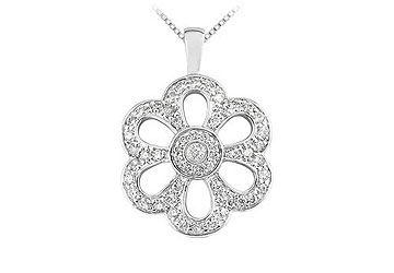 Diamond Flower Pendant  14K White Gold - 0.75 CT Diamonds
