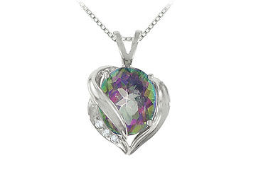 Mystic Topaz and Diamond Heart Pendant  14K White Gold - 6.00 CT TGW