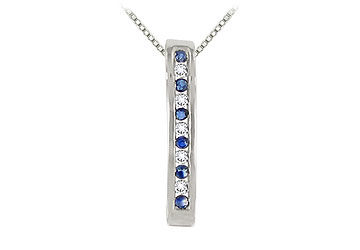 Blue Sapphire and Diamond Linear Pendant : 14K White Gold - 0.25 CT TGW