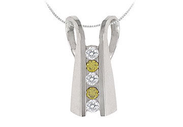Yellow Sapphire and Diamond Pendant  14K White Gold - 1.00 CT TGW