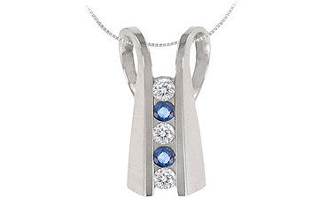 Blue Sapphire and Diamond Pendant  14K White Gold - 1.00 CT TGW