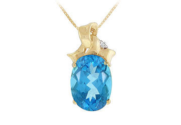 Blue Topaz and Diamond Pendant  14K Yellow Gold - 7.75 CT TGW