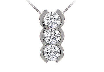 Three Stone Diamond Pendant  14K White Gold - 1.00 CT Diamonds