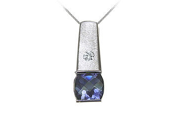 Iolite and Diamond Pendant : 14K White Gold - 0.50 CT TGW
