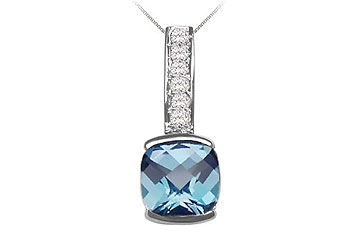 Blue Topaz and Diamond Pendant : 14K White Gold - 3.25 CT TGW