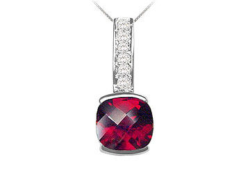 Garnet and Diamond Pendant : 14K White Gold - 3.00 CT TGW