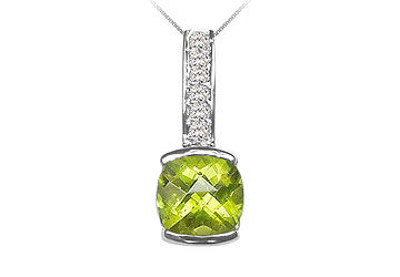 Peridot and Diamond Pendant : 14K White Gold - 3.00 CT TGW