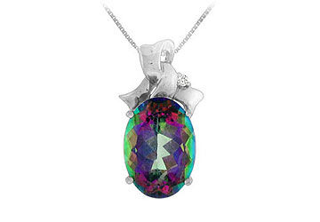 Mystic Topaz and Diamond Pendant  14K White Gold - 7.75 CT TGW