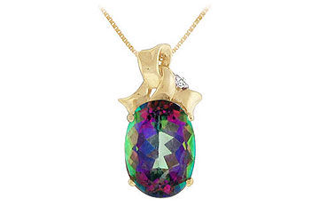 Mystic Topaz and Diamond Pendant  14K Yellow Gold - 7.75 CT TGW