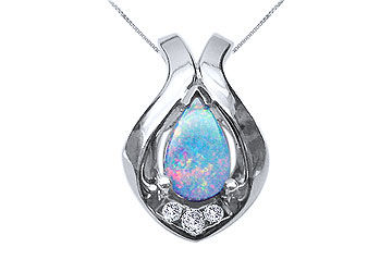 Opal and Diamond Pendant  14K White Gold