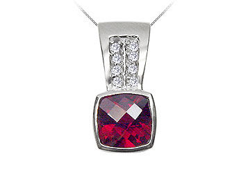 Garnet and Diamond Pendant : 14K White Gold - 3.00 CT TGW
