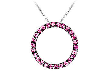 Pink Sapphire Circle Pendant  14K White gold - 0.50 CT TGW