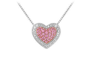 Pink Sapphire and Diamond Heart Pendant  14K White Gold - 0.75 CT TGW