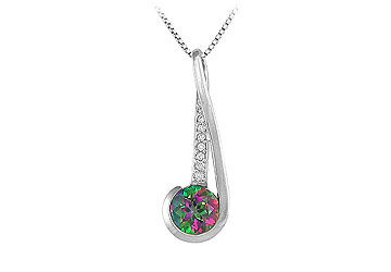 Mystic Topaz and Diamond Pendant : 14K White Gold - 4.00 CT TGW