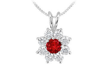 Ruby and Diamond Flower Pendant  14K White Gold - 0.75 CT TGW