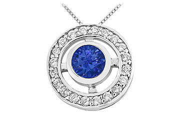 Sapphire and Diamond Circle Pendant  14K White Gold - 0.50 CT TGW