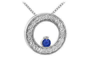 Sapphire and Diamond Circle Pendant  14K White Gold - 1.00 CT TGW