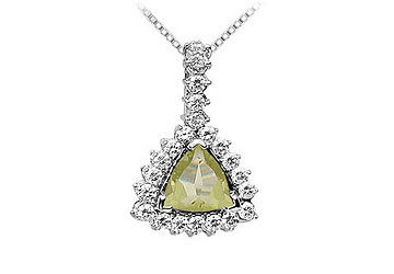 Lemon Quartz and Diamond Pendant  14K White Gold - 0.75 CT TGW