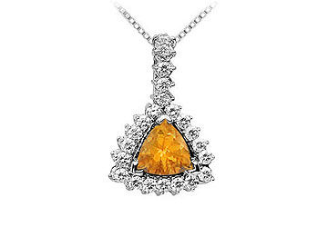Citrine and Diamond Pendant  14K White Gold - 0.75 CT TGW