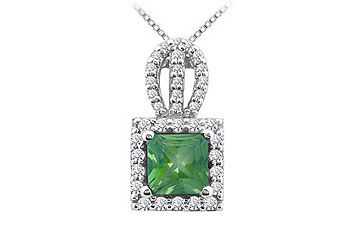Emerald and Diamond Pendant  14K White Gold - 1.00 CT TGW