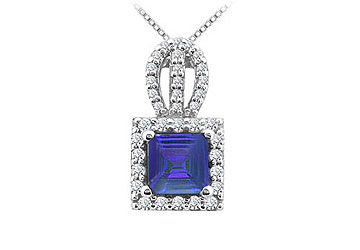 Sapphire and Diamond Pendant  14K White Gold - 1.00 CT TGW