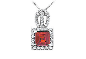 Ruby and Diamond Pendant  14K White Gold - 1.00 CT TGW