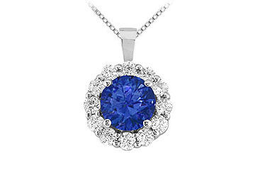 Sapphire and Diamond Circle Pendant  14K White Gold - 1.50 CT TGW