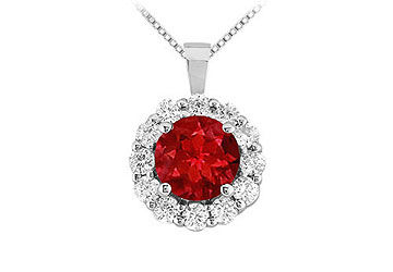 Ruby and Diamond Circle Pendant  14K White Gold - 1.50 CT TGW