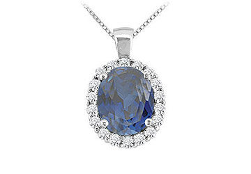 Sapphire and Diamond Pendant  14K White Gold - 3.50 CT TGW