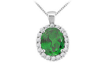 Emerald and Diamond Pendant  14K White Gold - 3.50 CT TGW