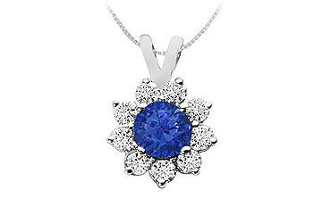 Sapphire and Diamond Pendant  14K White Gold - 0.75 CT TGW