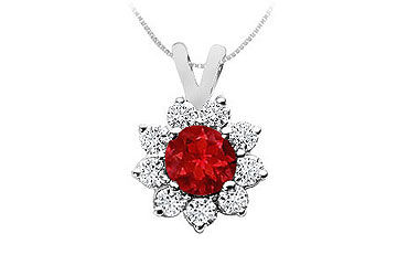 Ruby and Diamond Pendant  14K White Gold - 0.75 CT TGW